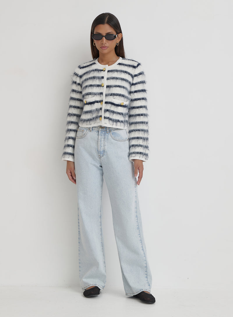 Navy And Cream Stripe Cardigan- Janae