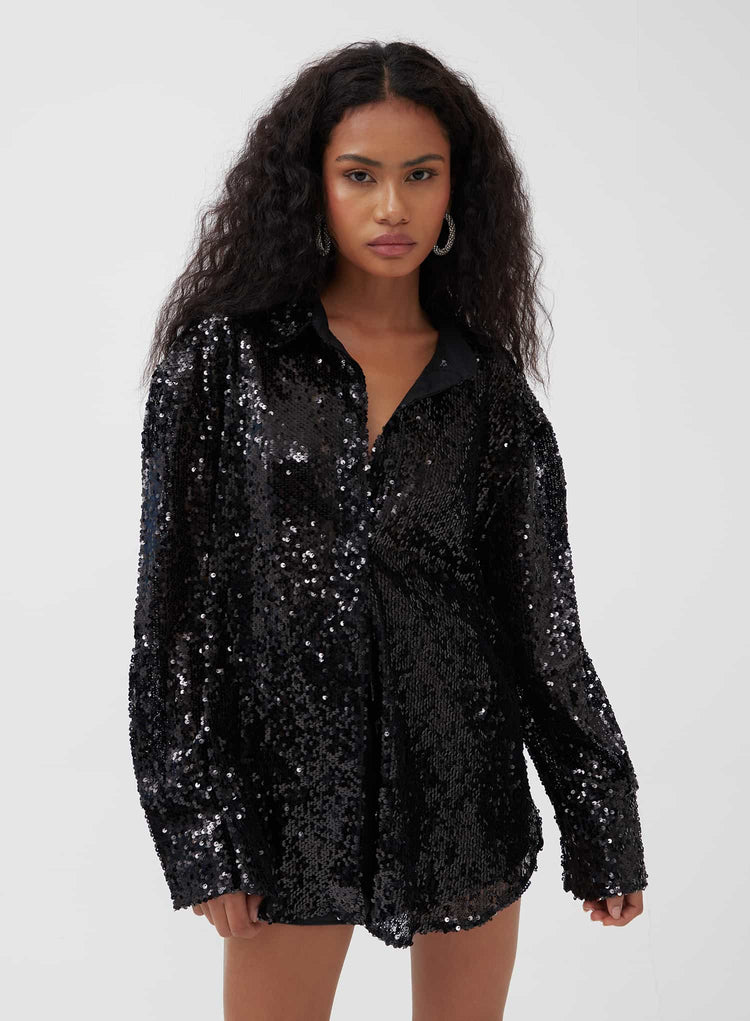 Black Oversized Sequin Shirt - Zoey