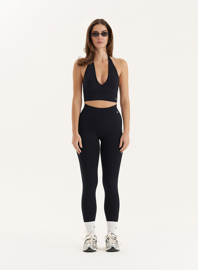 Black Halter Neck Seamless Sports Bra- Sammie