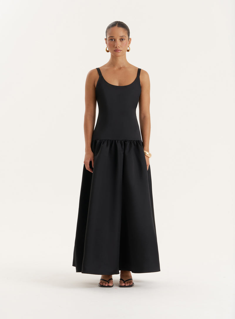 Black Drop Waist Maxi Dress- Melinie