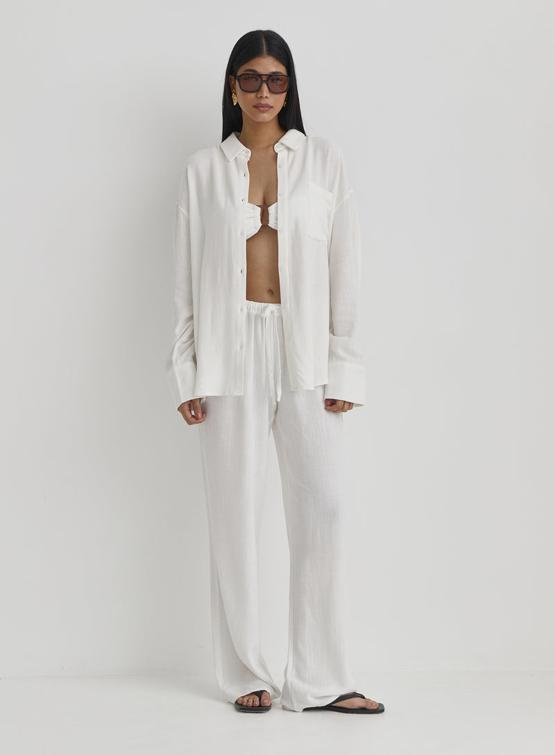 White Linen Loose Fit Trousers- Anna