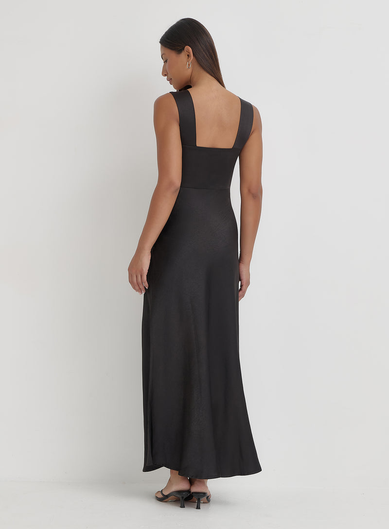 Black Satin Lace Slip Dress- Kelsey