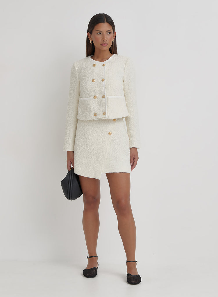 Cream Tweed Wool Mini Skirt- Layana