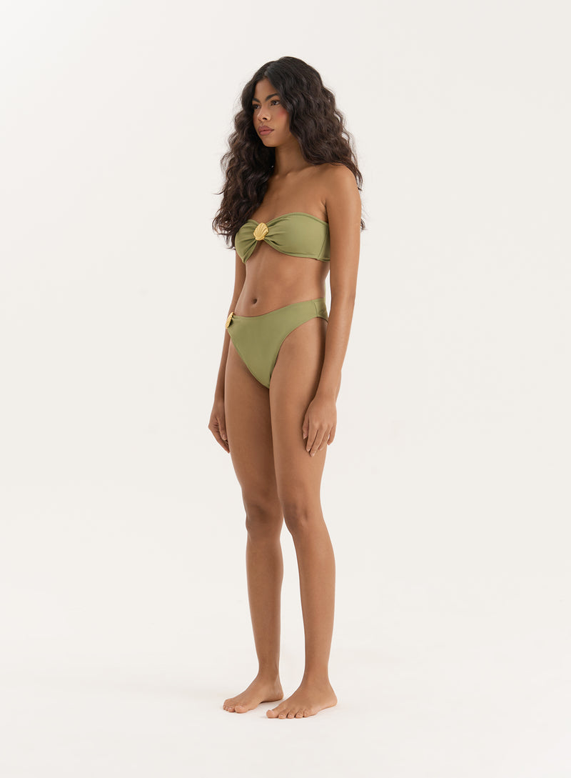 Olive Shell Buckle High Leg Bikini Bottom- Tamia