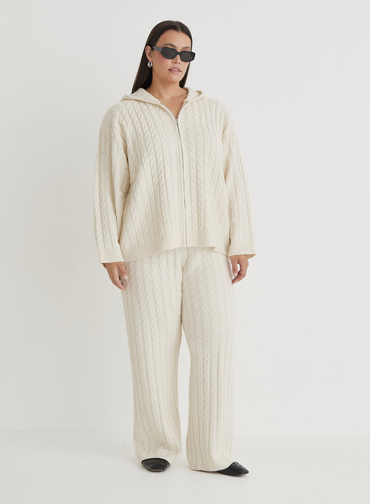 Cream Curve Cable Knit Trouser- Janina