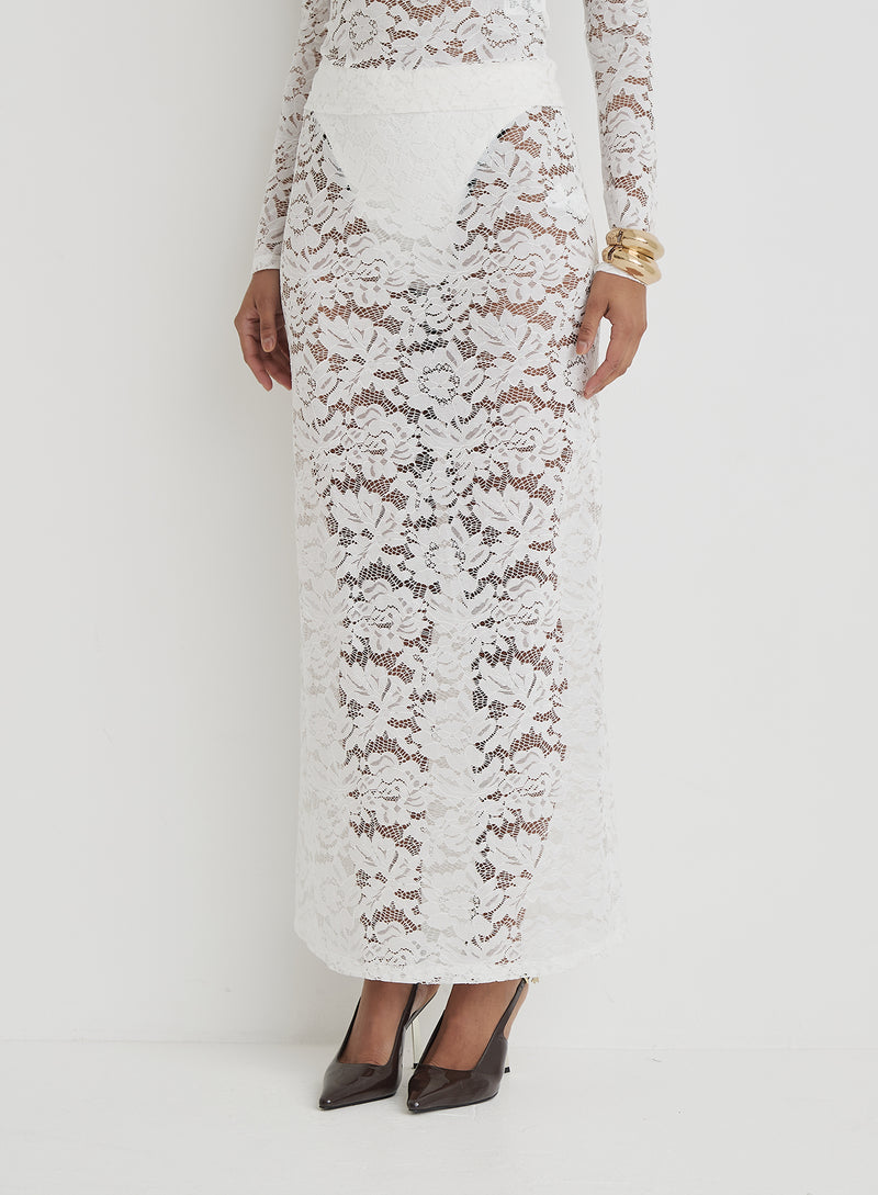 White Lace Maxi Skirt- Abi