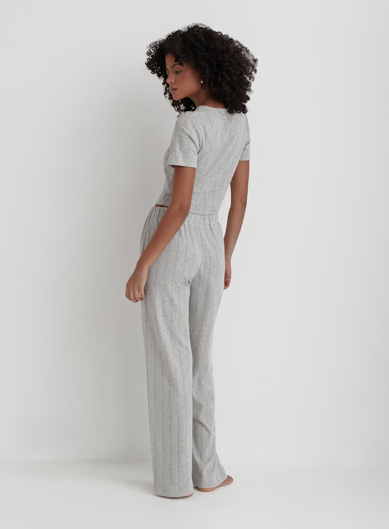 Grey Jersey Pointelle Pyjama Tee- Arlia