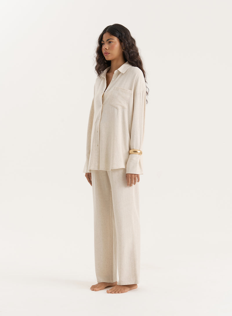 Beige Linen Blend Oversized Shirt- Anna