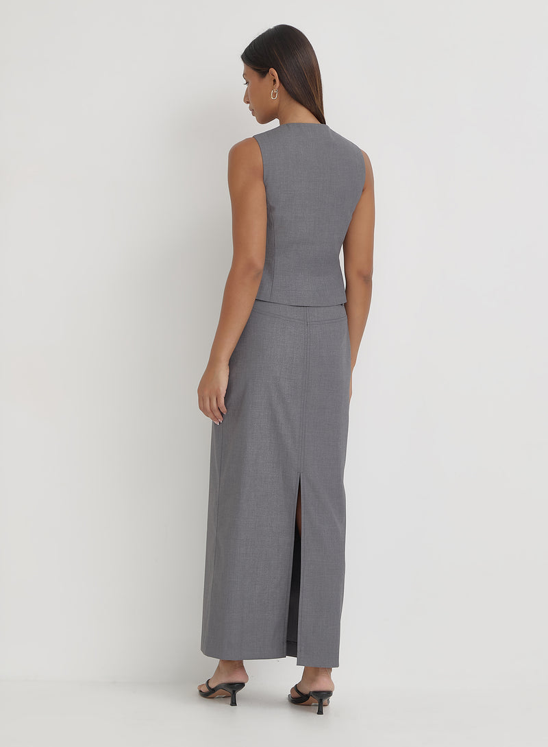 Grey Tailored Maxi Skirt- Hallie