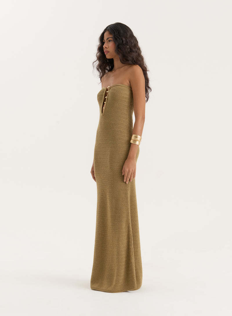 Olive Knitted Bandeau Maxi Dress- Charley