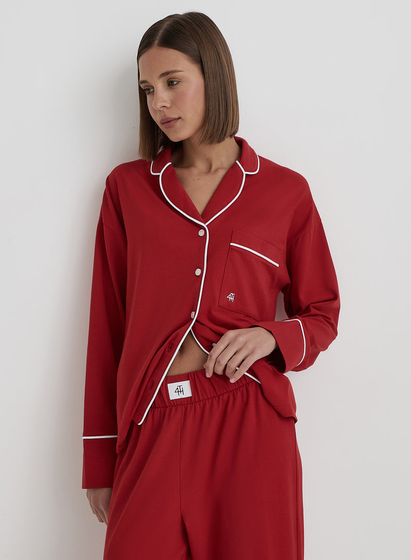 Red Jersey Pyjama Shirt- Jenifer