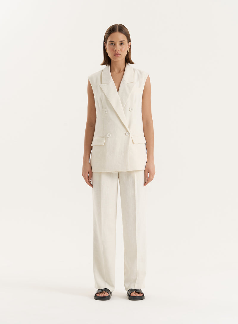 Cream Wide Leg Tailored Trouser- Georgia