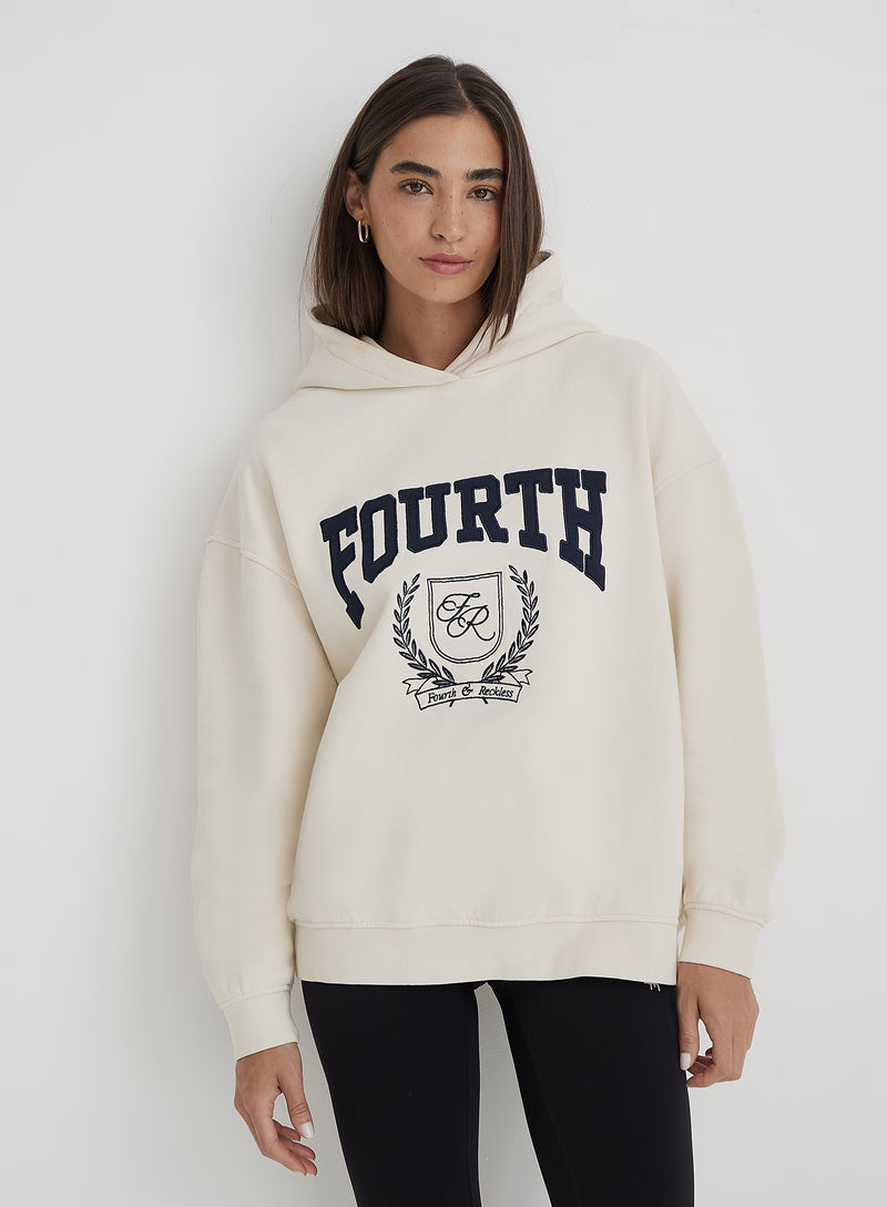 Cream Fourth Varsity Emblem Oversized Hoodie- Harlow