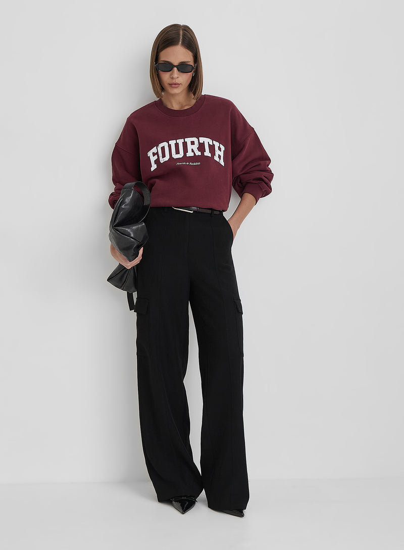 Burgundy Distressed Fourth Slogan Oversized Sweatshirt- Rylee