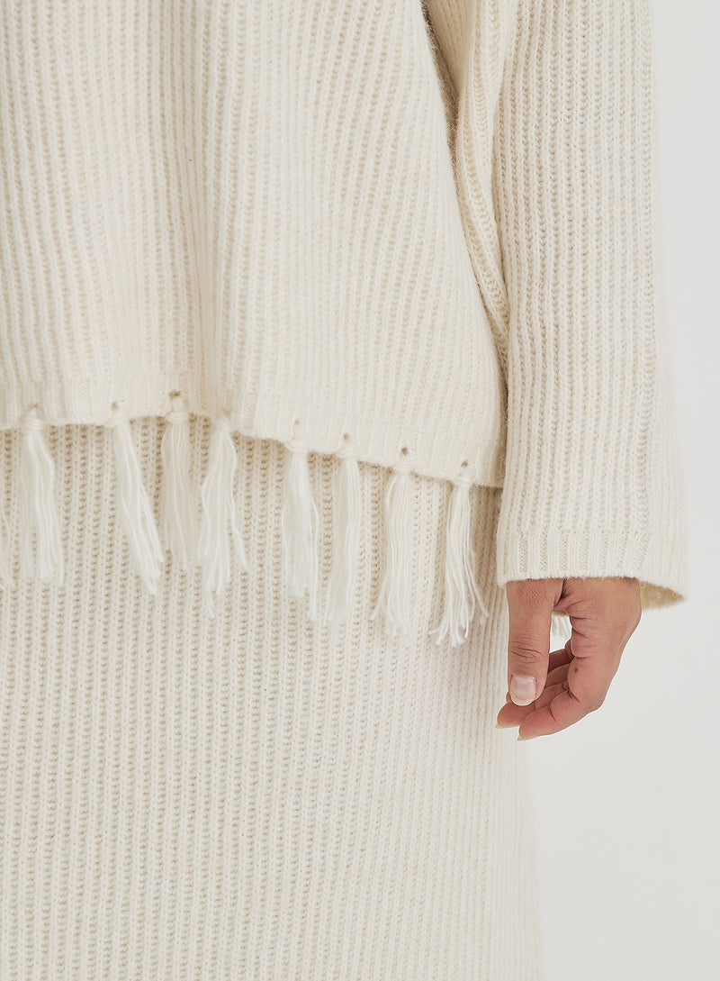 Cream Curve Oversized Tassle Trim Jumper- Fallon