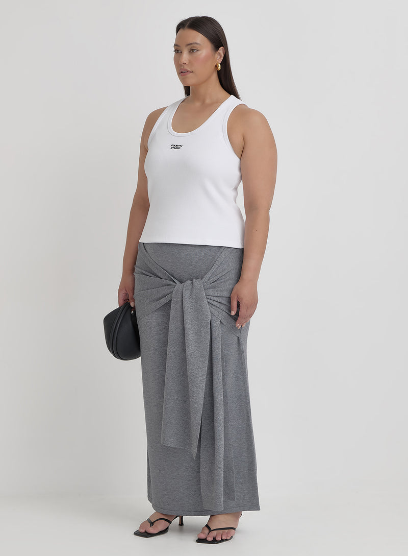 Grey Curve Knit Tie Front Maxi Skirt- Alana