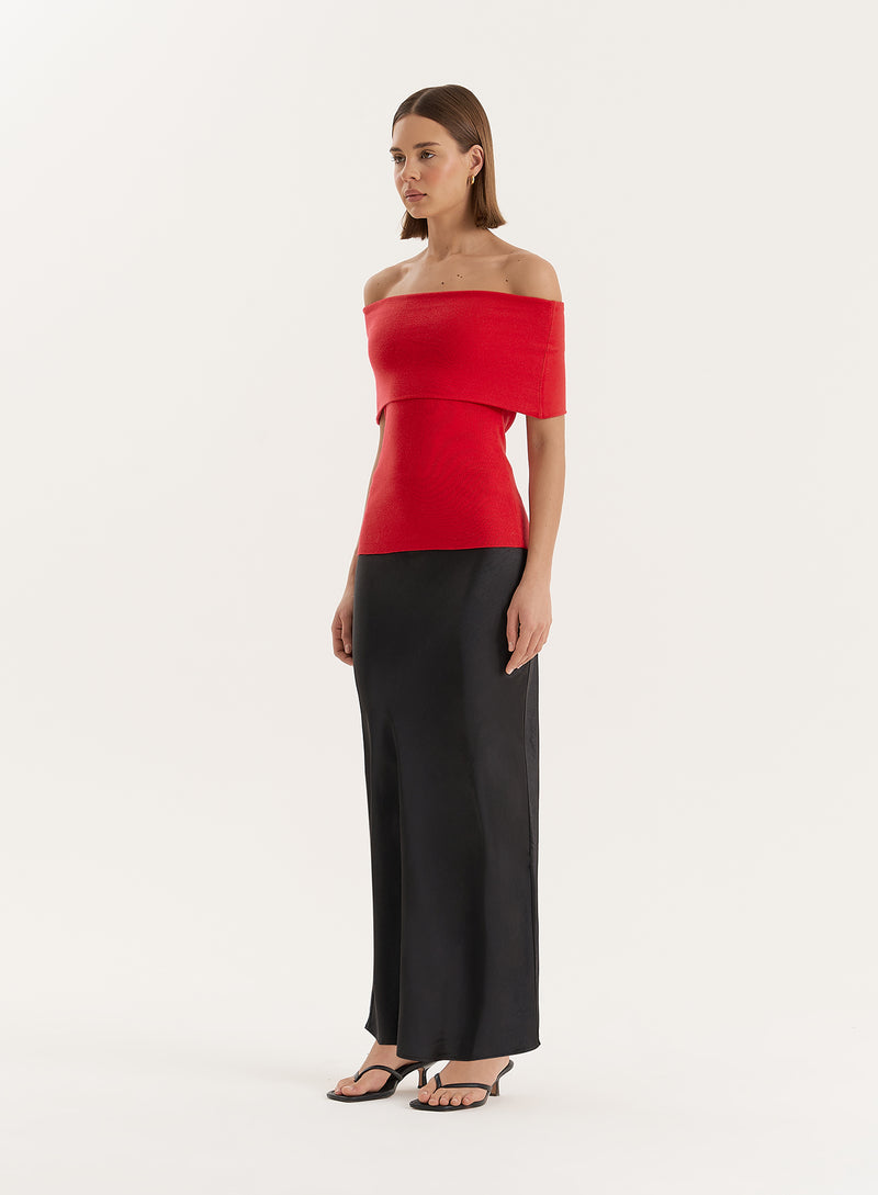 Red Bandeau Longline Knitted Top- Marsha