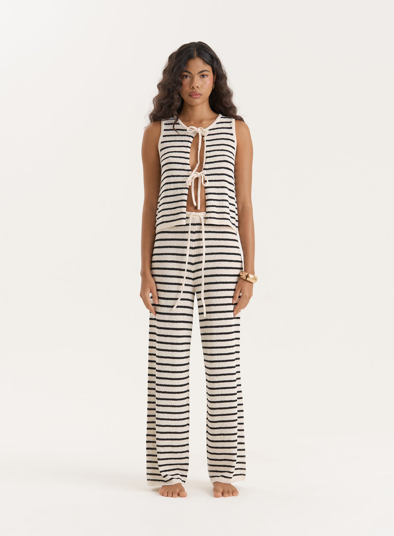 Striped Knitted Tie Front Sleeveless Top- Bria