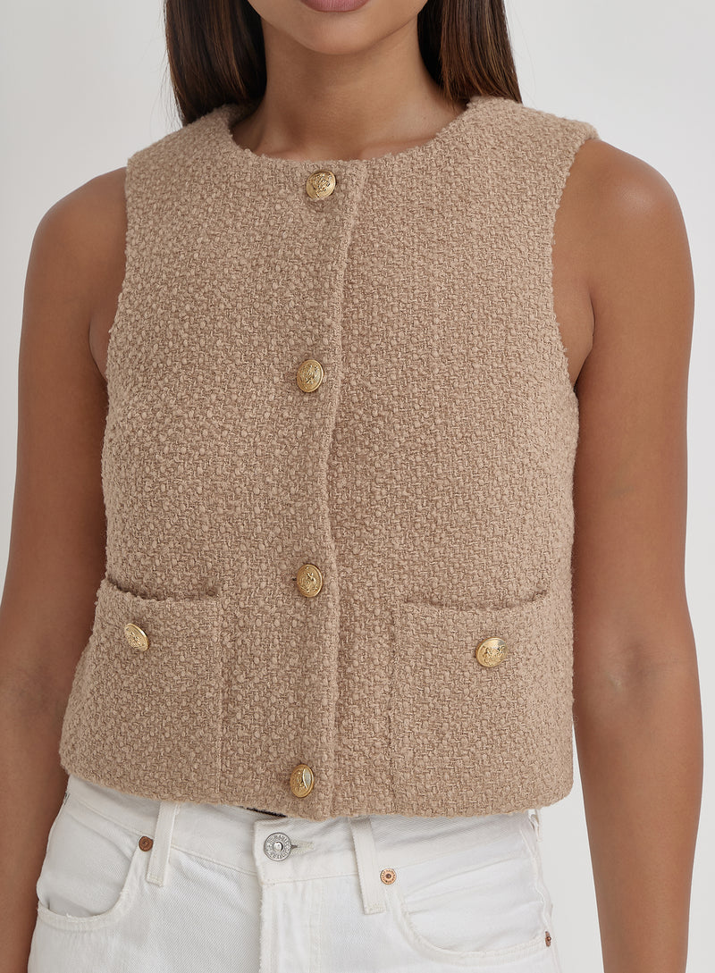 Camel Tweed Wool Waistcoat- Felicia