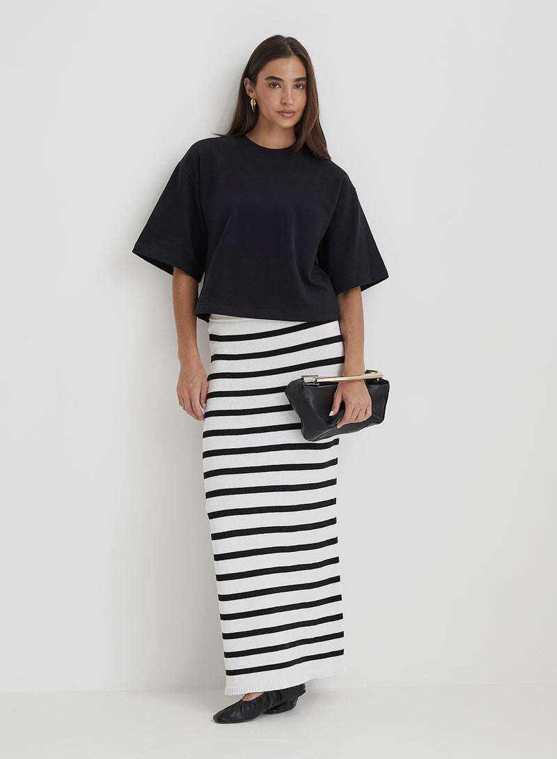 Black And White Stripe Knit Maxi Skirt- Rico