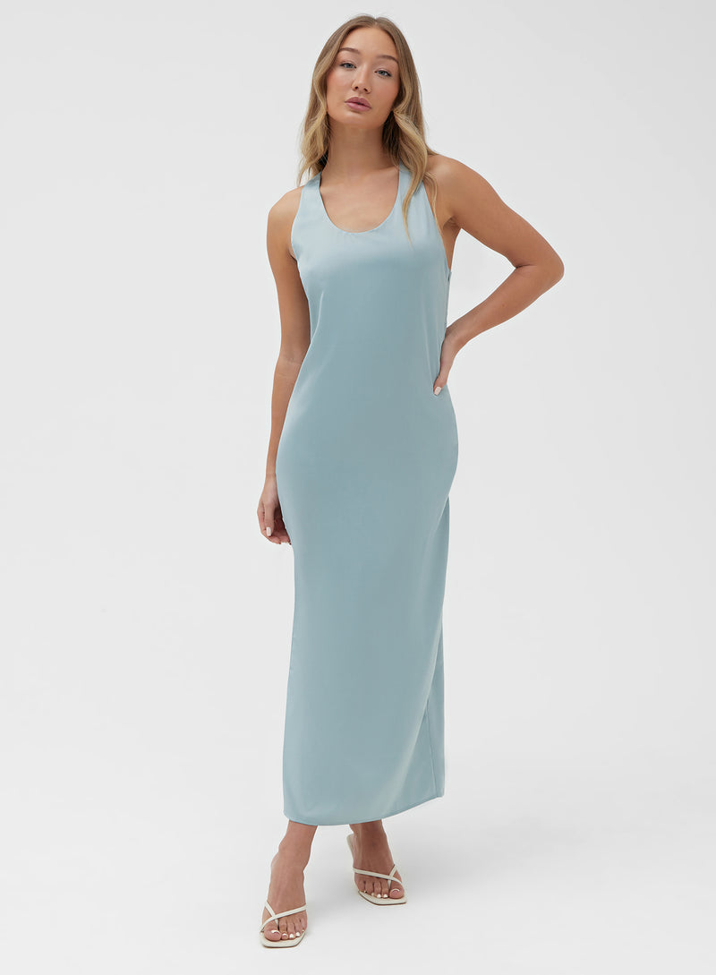 Mint Twist Back Satin Maxi Dress - Darcey