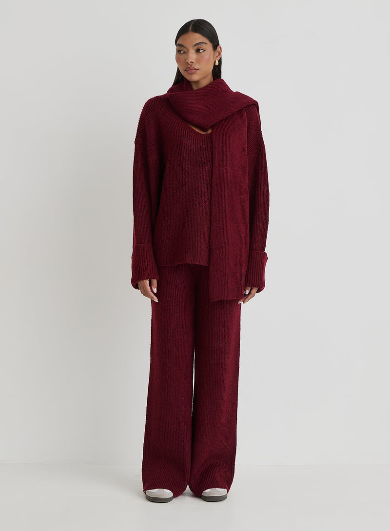 Burgundy Slouchy Knitted Trouser - Remy