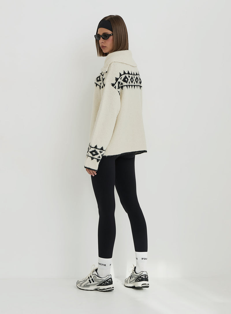 Cream Fairisle Knitted Half Zip Jumper- Kali