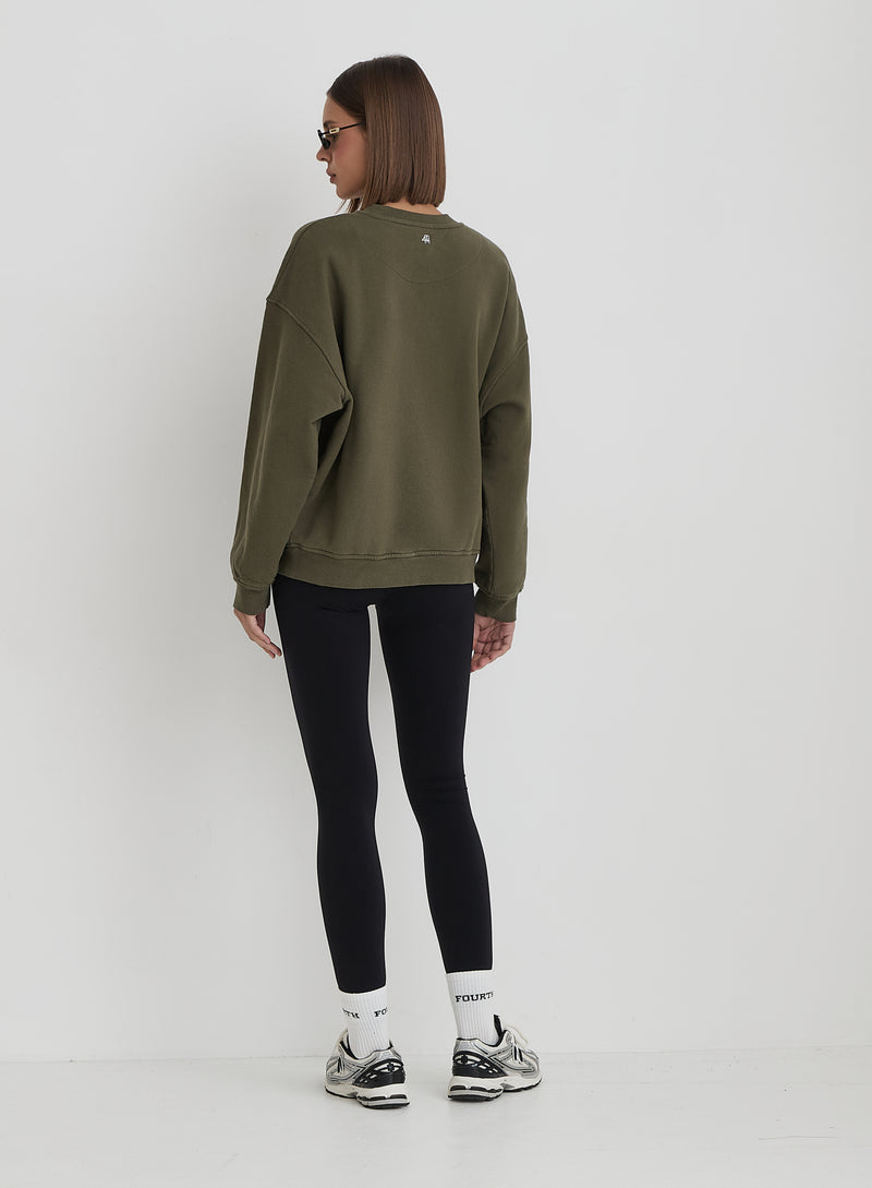 Olive 4th Avenue Slogan Oversized Sweatshirt- Avenue