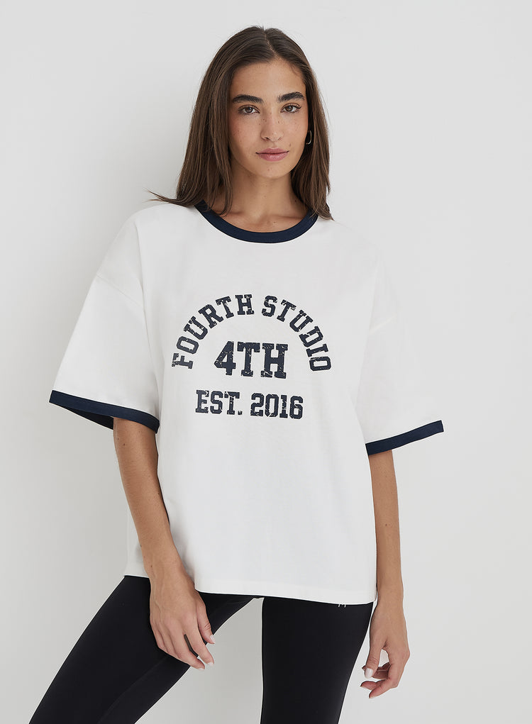 Cream Oversized Distressed Slogan T-Shirt- Finn