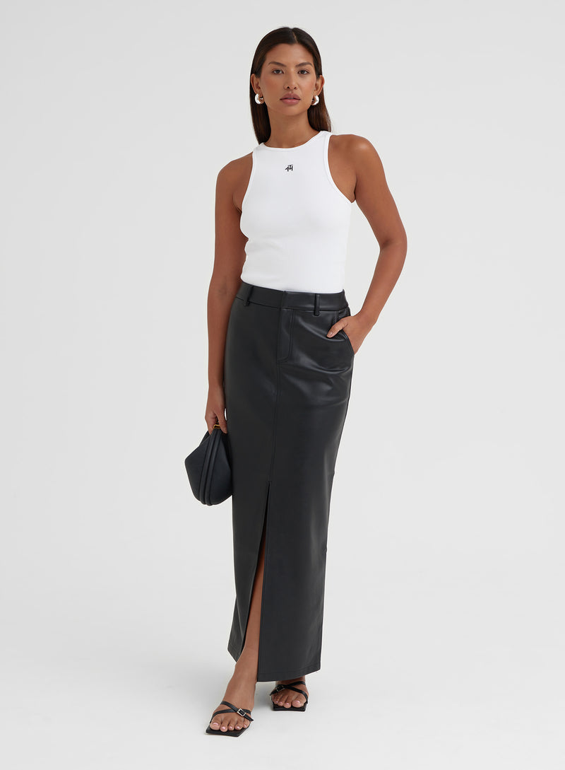 Black Split Front Faux Leather Midaxi Skirt - Nimah