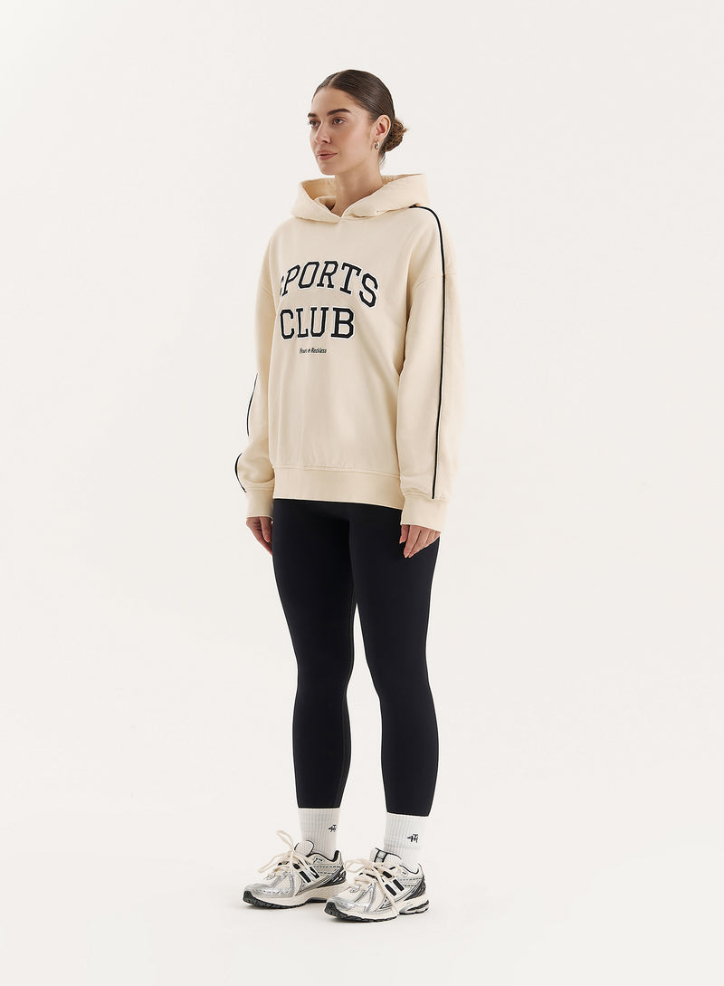 Cream Sports Club Slogan Oversized Hoodie- Lille