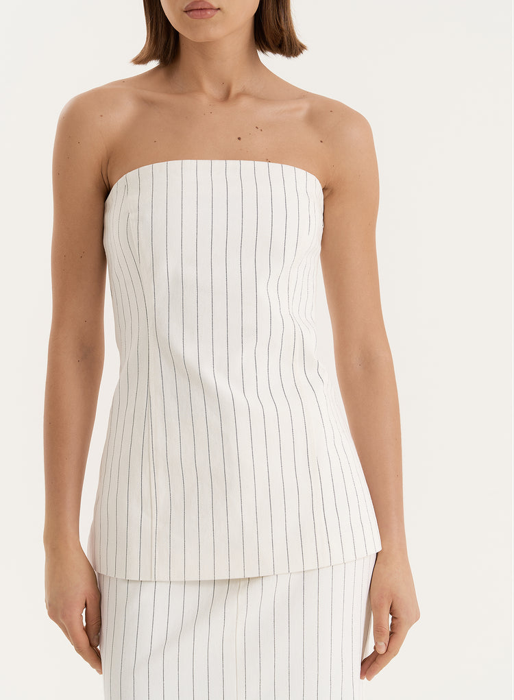 White Pinstripe Tailored Denim Corset- Dionne