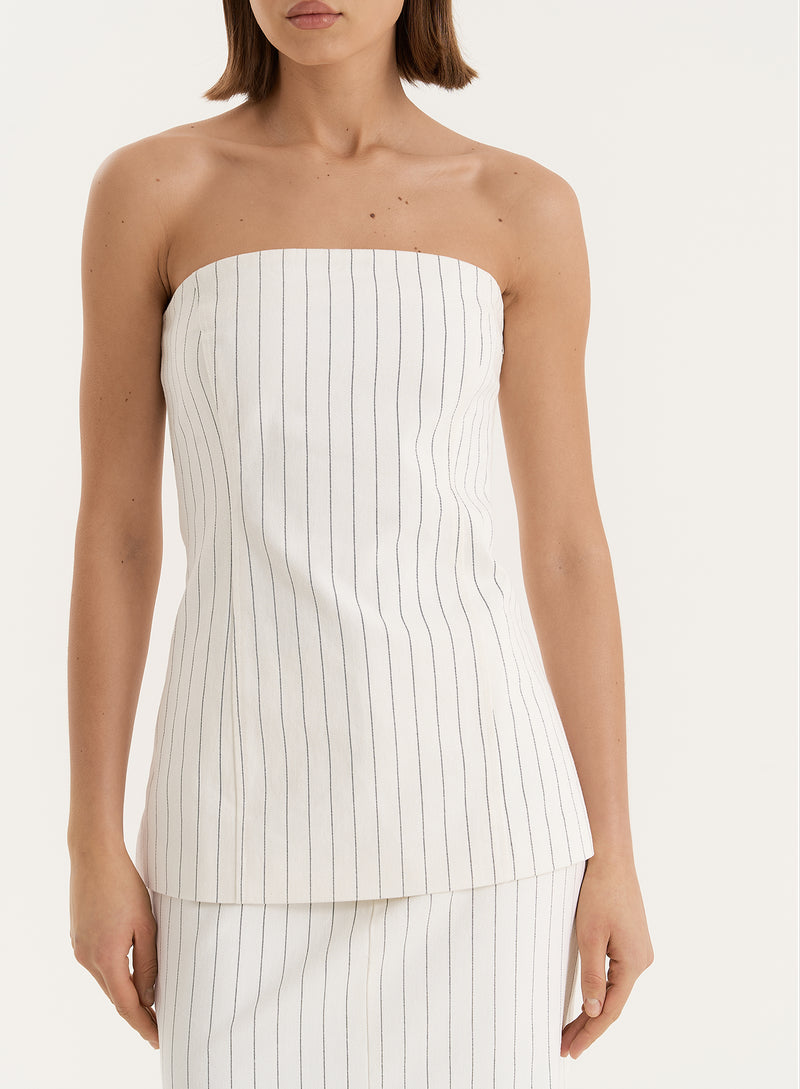 White Pinstripe Tailored Denim Corset- Dionne