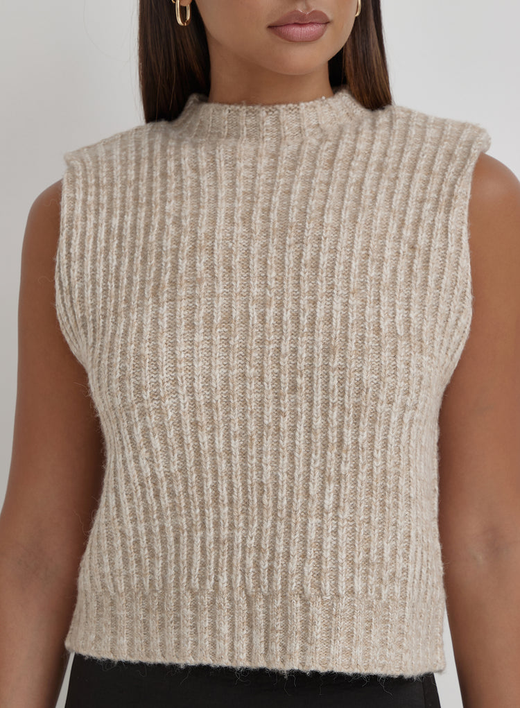 Camel Chunky Knit Vest- Aileen