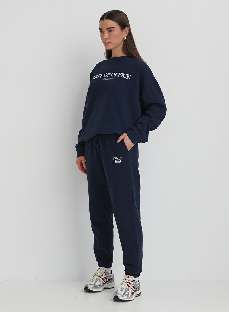 Navy Out Of Office Embroidered Oversized Sweatshirt - Peyton