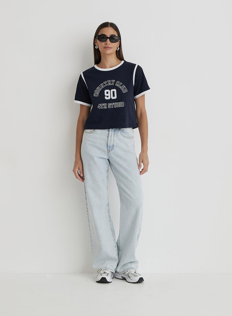 Navy Country Club Cropped T-Shirt- Raine