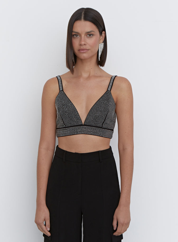 Black Diamante Bralet Top - Dasha