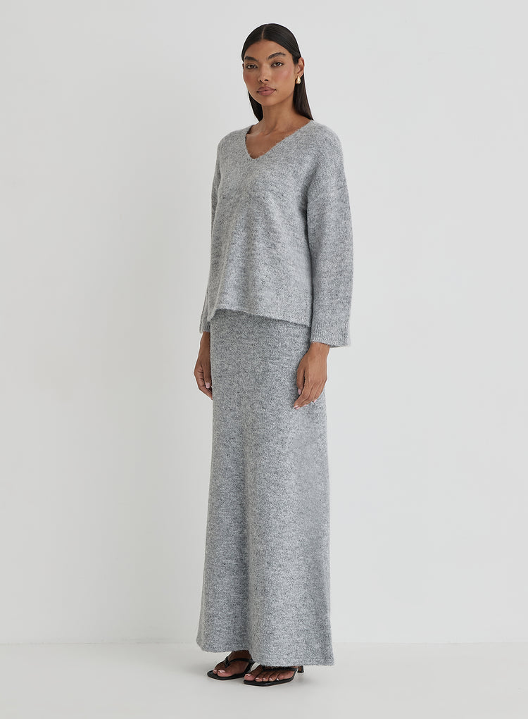 Grey Knitted Maxi Skirt- Cadence