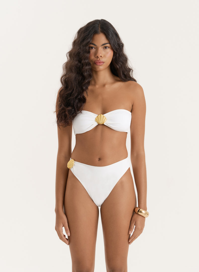 Ivory Shell Buckle High Leg Bikini Bottom- Tamia