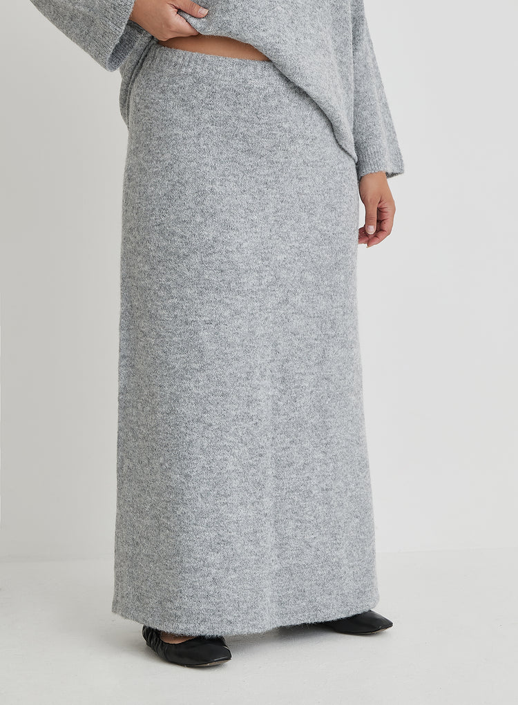 Grey Curve Knitted Maxi Skirt- Cadence