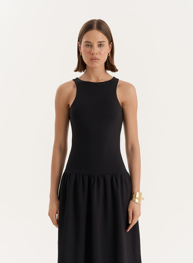 Black Jersey Drop Waist Dress- Shannon