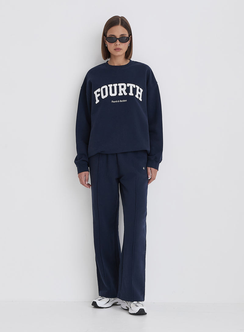 Navy Fourth Slogan Classic Longline Sweatshirt- Jen