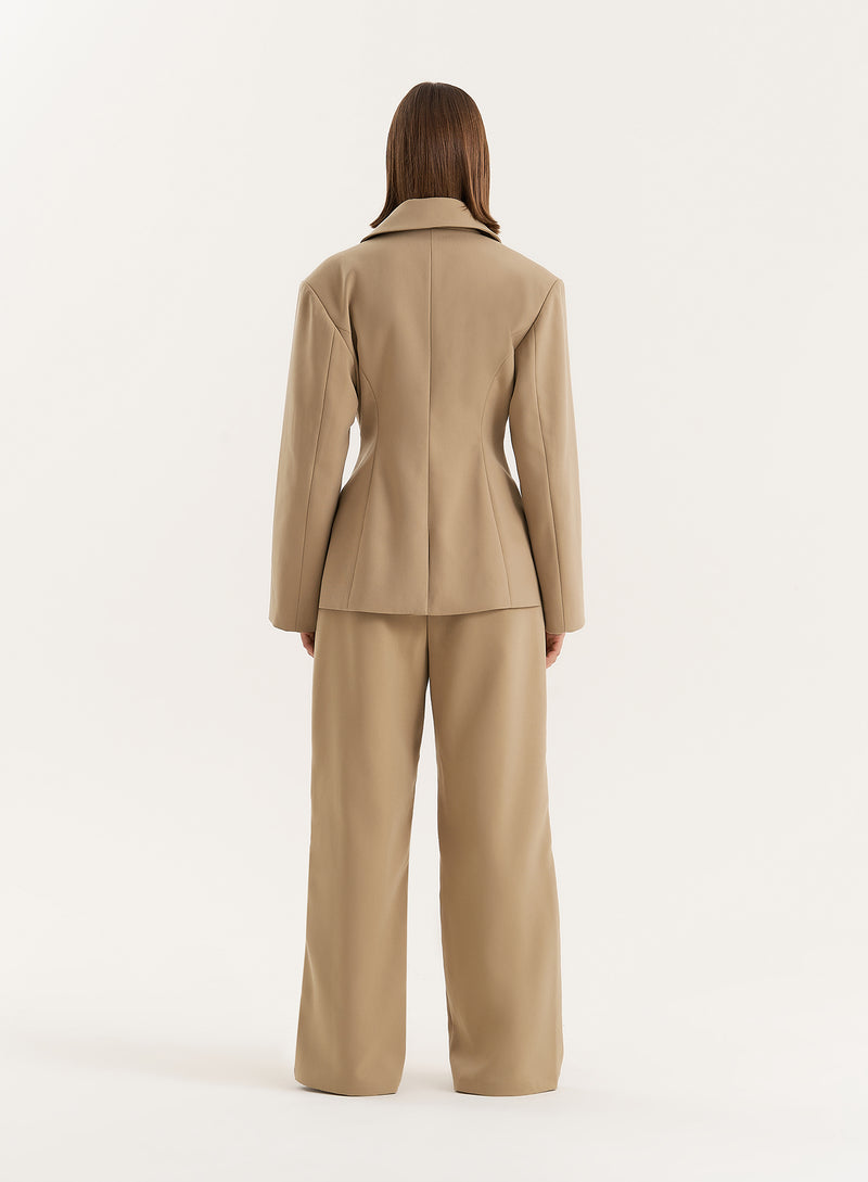 Camel Cinched Waist Tailored Blazer- Reese