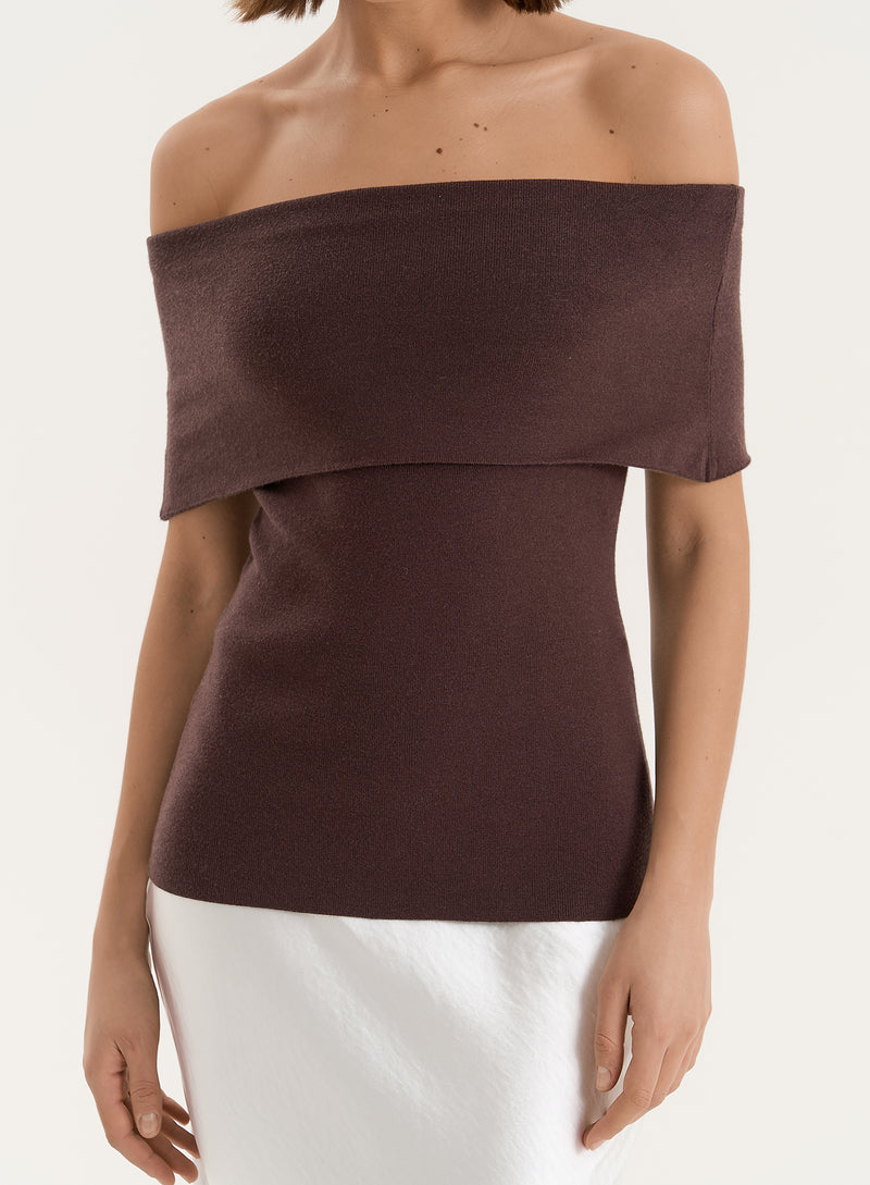 Chocolate Bandeau Longline Knitted Top- Marsha