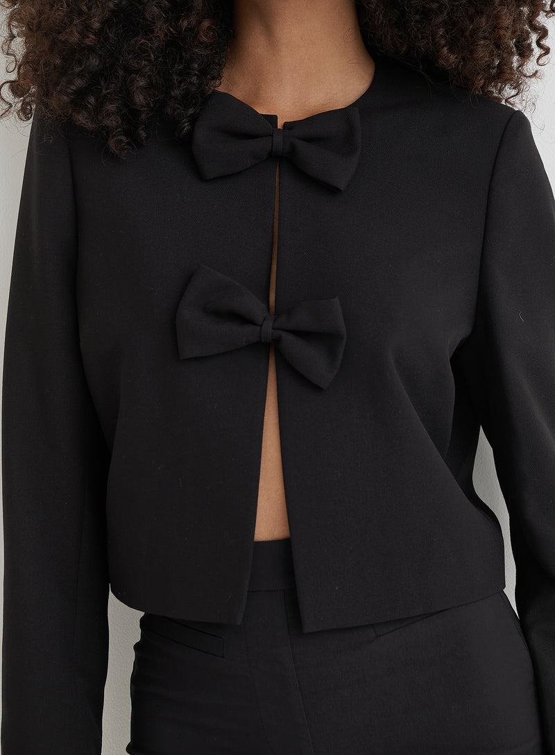 Black Tailored Bow Detail Cropped Jacket- Shay