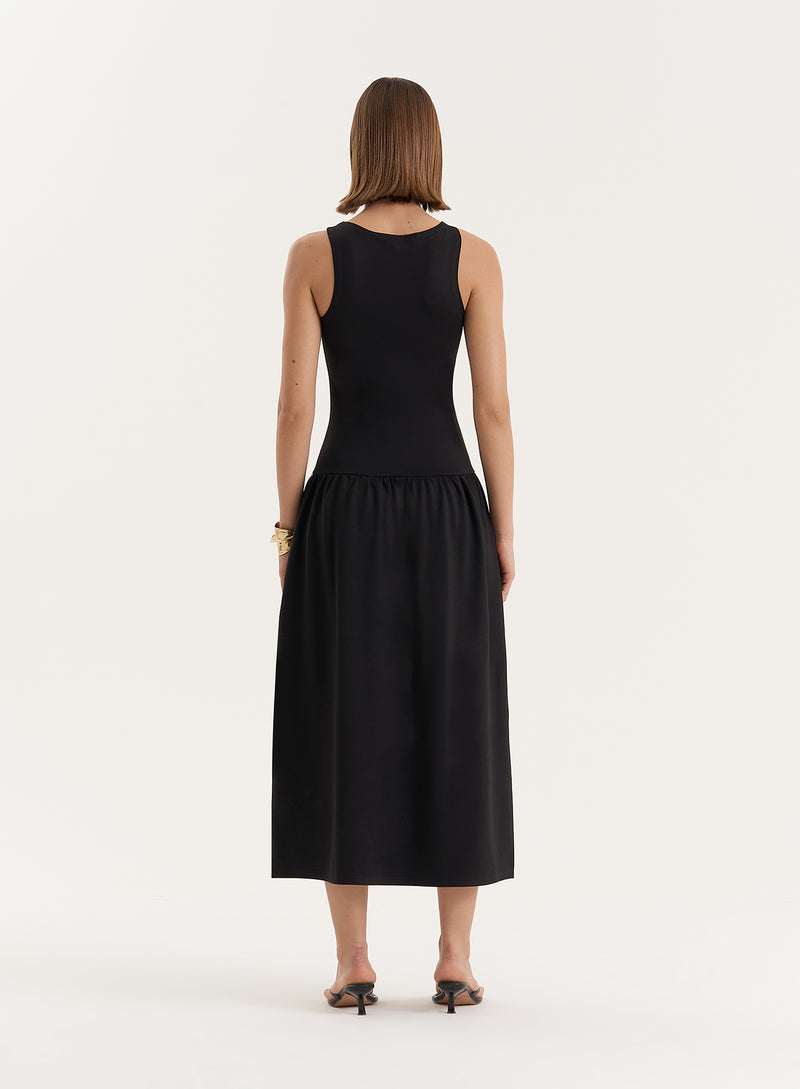 Black Jersey Drop Waist Dress- Shannon