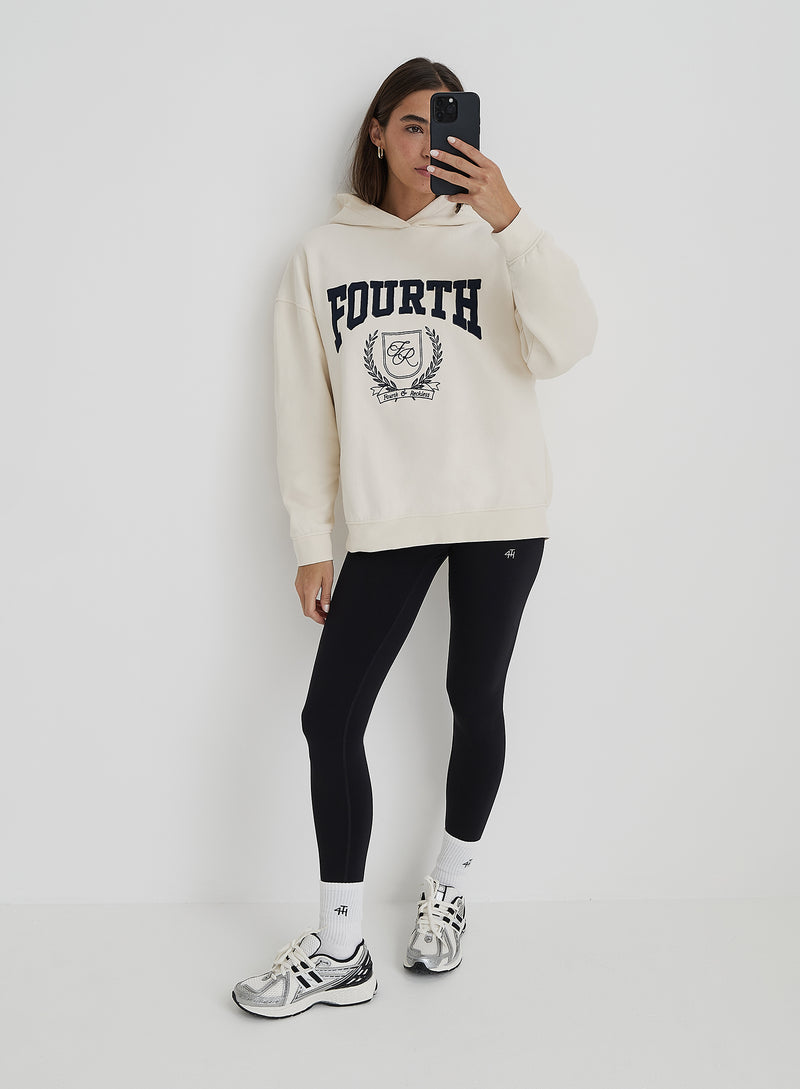 Cream Fourth Varsity Emblem Oversized Hoodie- Harlow