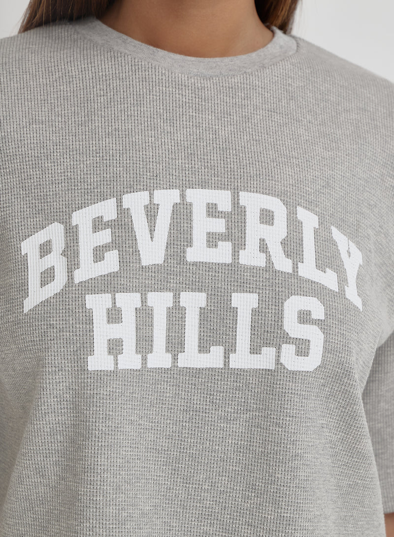 Grey Waffle Beverly Hills Slogan T-Shirt- Ara