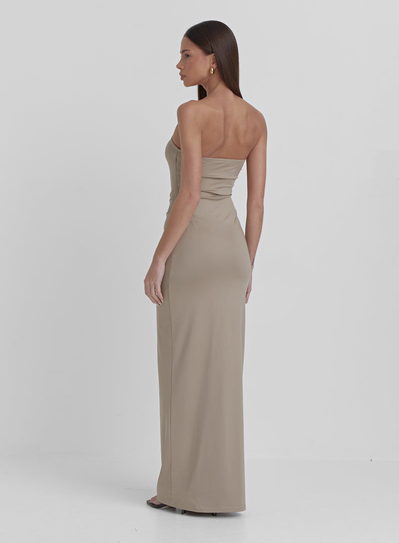 Beige Slinky Bandeau Mixaxi Dress- Andi