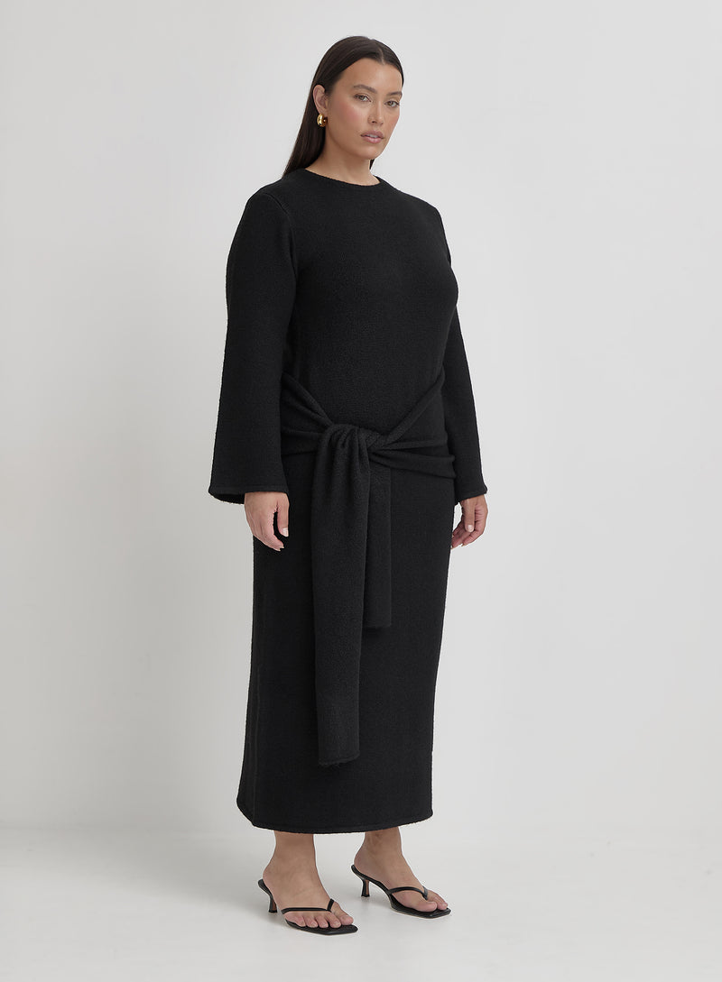 Black Plus Size Tie Front Maxi Dress- Mollie